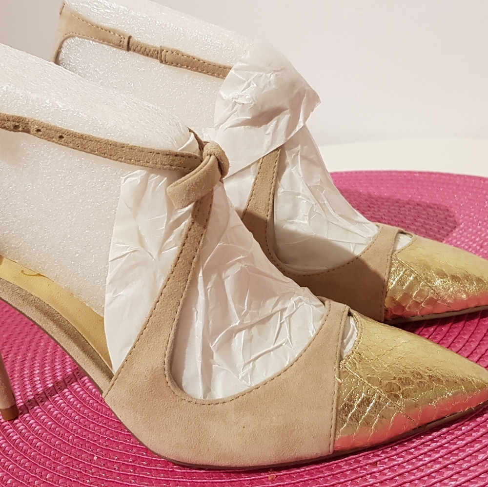 New Leather Pumps Gold & Camel Suede - Picture 5 of 11
